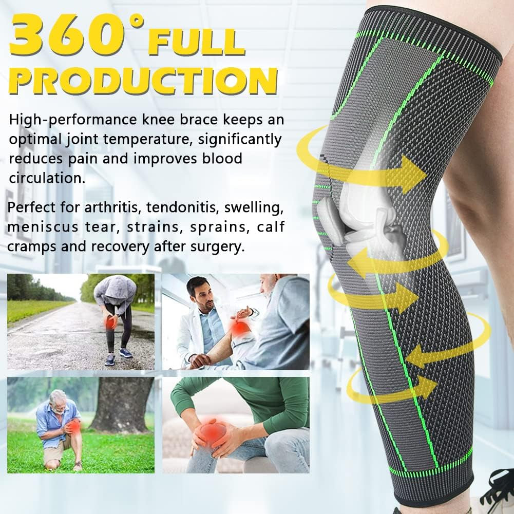 1 Pair Full Leg Compression Sleeves for Women & Men, Extra Long Leg & Calf Braces Knee Sleeve for Basketball, Football, Running, Working Out, Arthritis