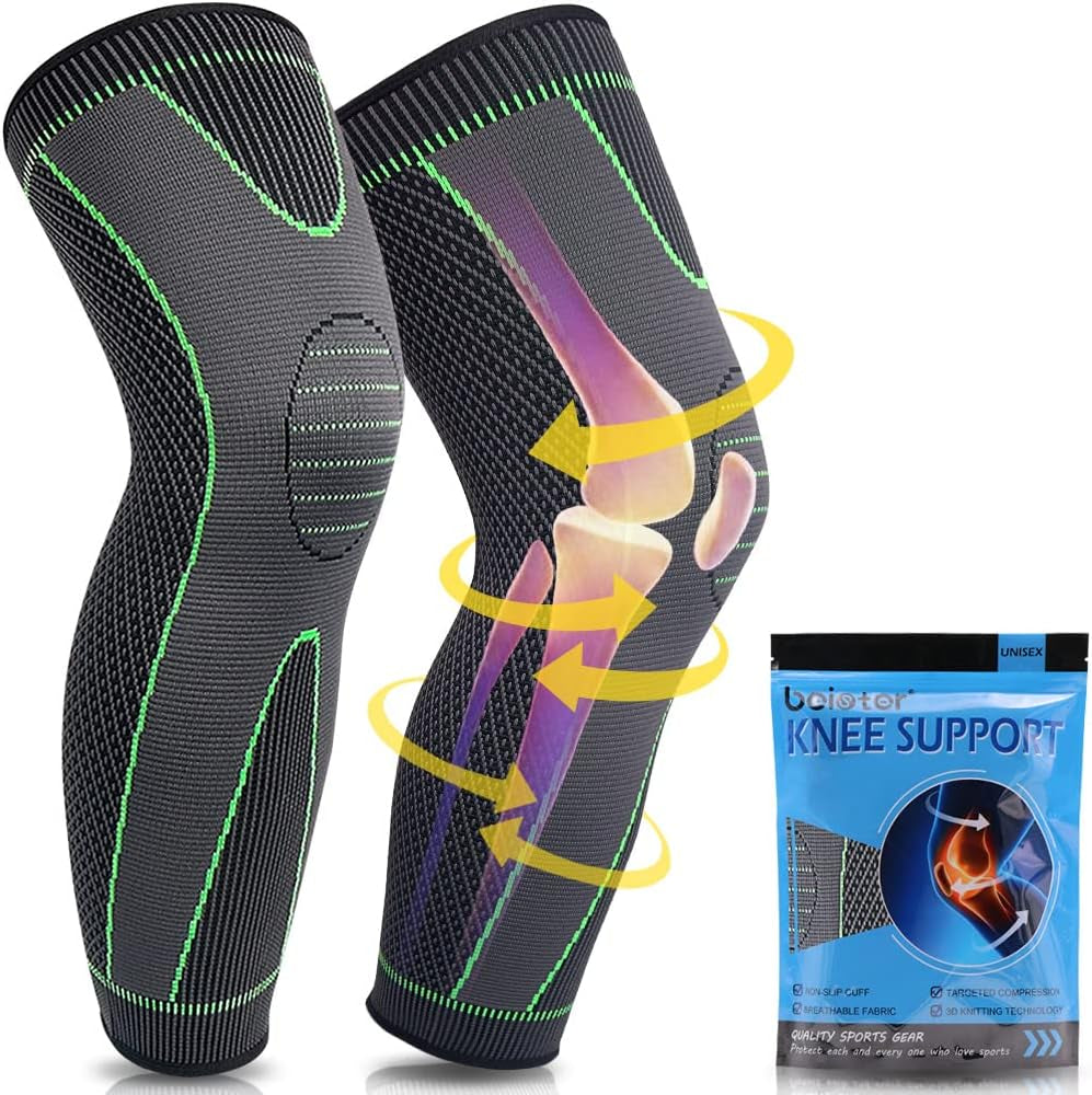 1 Pair Full Leg Compression Sleeves for Women & Men, Extra Long Leg & Calf Braces Knee Sleeve for Basketball, Football, Running, Working Out, Arthritis