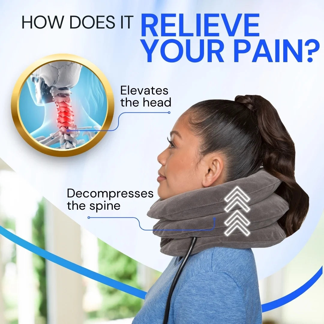 Cervical Neck Traction Device - Inflatable Pillow for Alignment, Posture, Mobility (Gray)