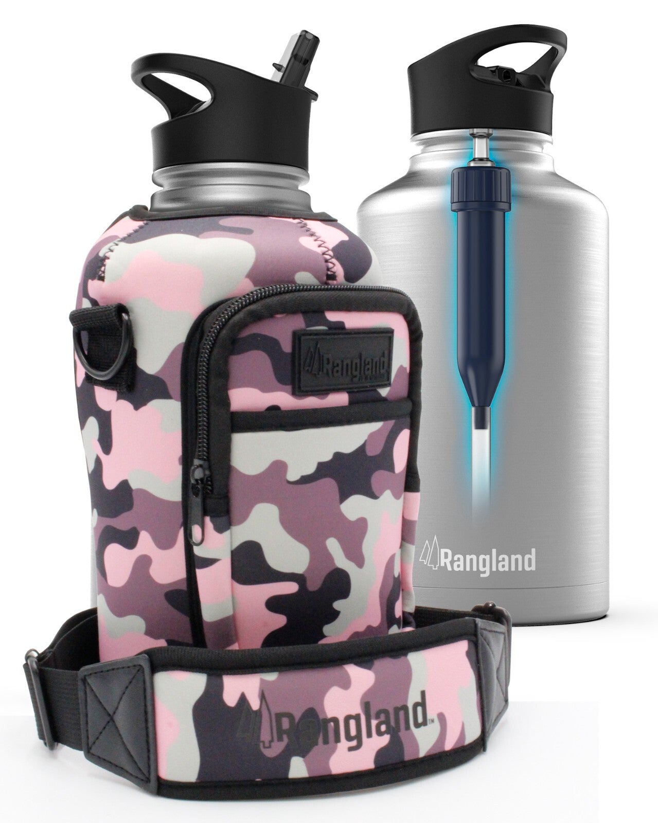 Half Gallon 64Oz Water Bottle with Straw Lid Filter System + Carrying Strap Bag