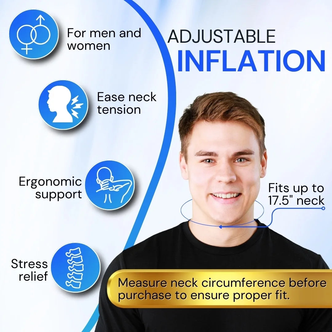 Cervical Neck Traction Device - Inflatable Pillow for Alignment, Posture, Mobility (Gray)