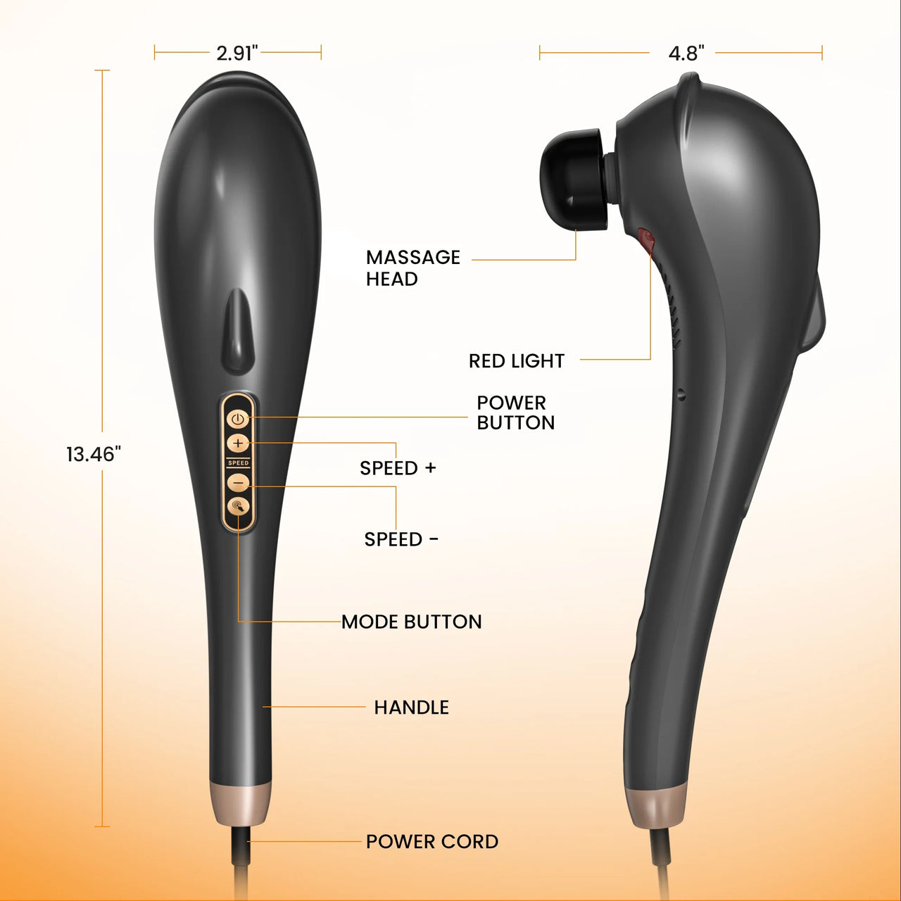 Rechargeable Handheld Massager, Corded Deep Tissue Shiatsu Massager for Neck, Back, Shoulders, Legs, Relieve Fatigue