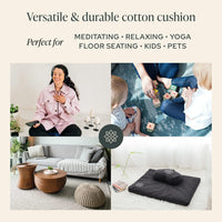 Thumbnail for Mindful & Modern Large Meditation Cushion | Zafu Yoga Bolster Meditation Floor Pillow Seat | Buckwheat Hull Filled Crescent Shaped Cushion with Removable Washable Cover + Carry Handle
