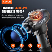 Thumbnail for VEVOR Massage Gun Deep Tissue with 9 Speed Levels & 6 Massage Heads, 24V 2500Mah Batteries, Percussion Muscle Massager for Athletes, Handheld Electric Massage Gun for Pain Relief, Muscle Relaxation