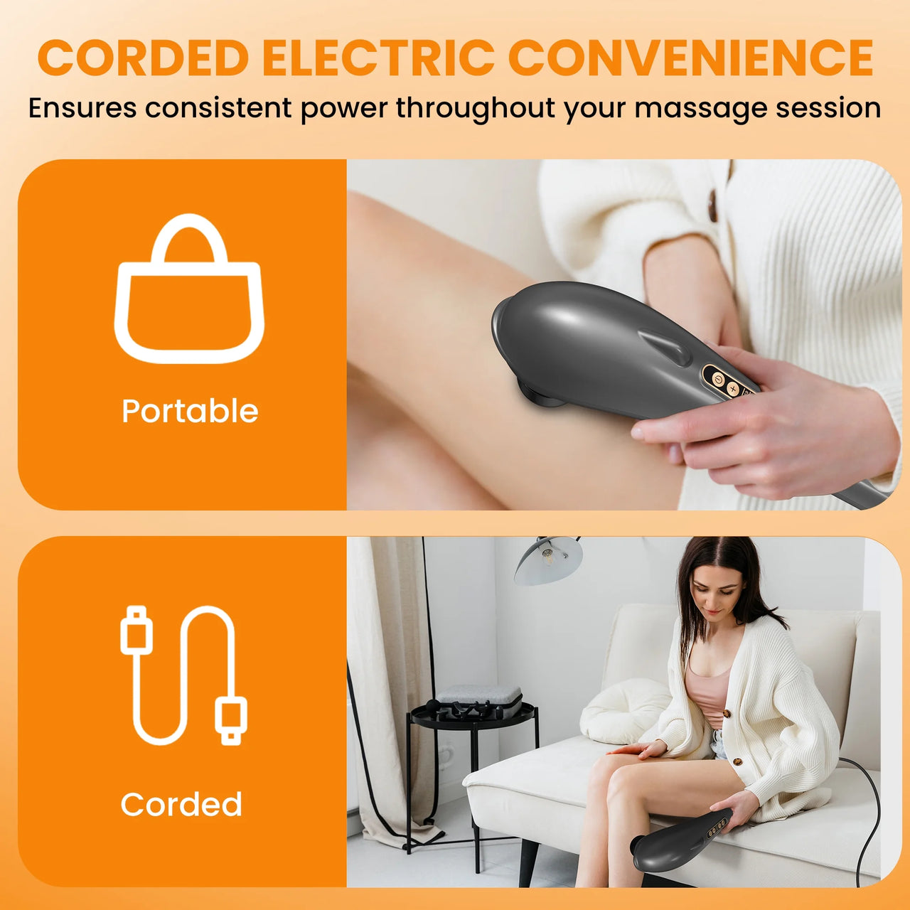 Rechargeable Handheld Massager, Corded Deep Tissue Shiatsu Massager for Neck, Back, Shoulders, Legs, Relieve Fatigue
