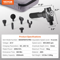 Thumbnail for VEVOR Massage Gun Deep Tissue with 9 Speed Levels & 6 Massage Heads, 24V 2500Mah Batteries, Percussion Muscle Massager for Athletes, Handheld Electric Massage Gun for Pain Relief, Muscle Relaxation