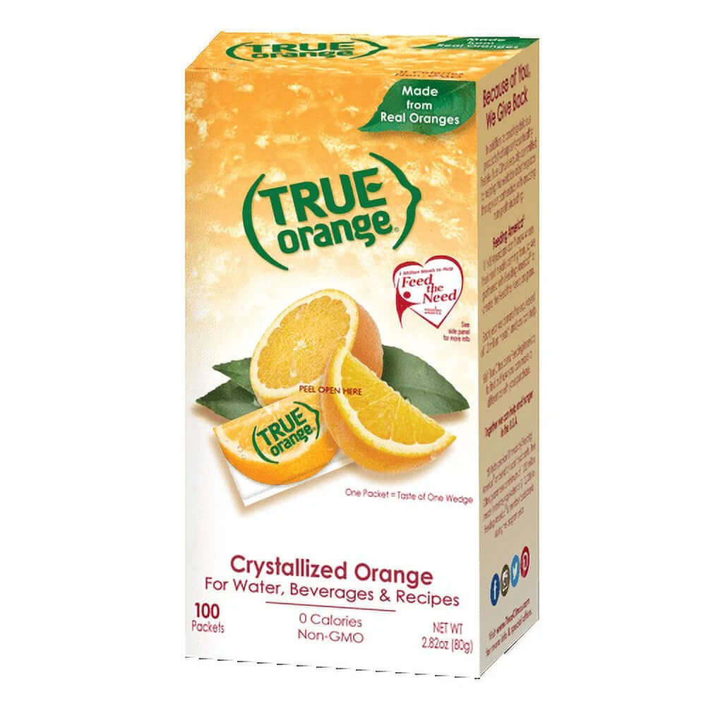(100 Packets) True Orange Sugar Free, On-The-Go, Caffeine Free Powdered Drink Mix
