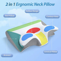 Thumbnail for Memory Foam Cervical Sleeping Pillow, 2 in 1 Ergonomic Contour Orthopedic Pillow for Neck Pain, Contoured Support Pillows for Side Back Stomach Sleepers 3.3 Lb （Gray)