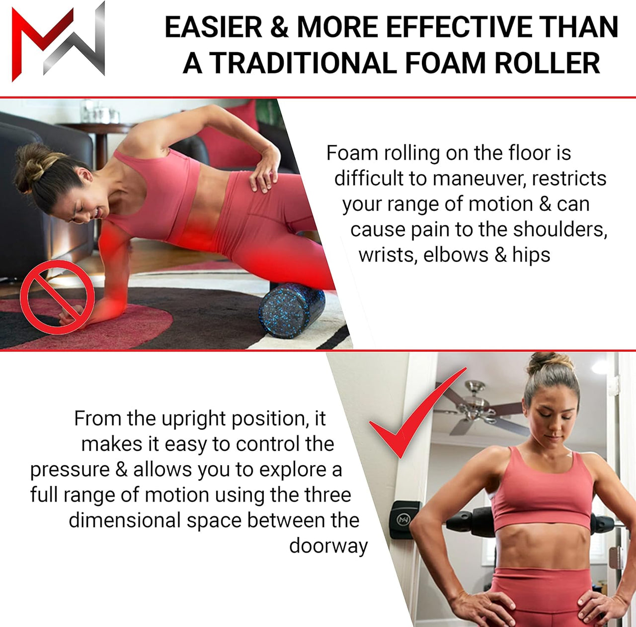 - Stand up Door Mounted Smooth Foam Roller for Soft Tissue Massage & Muscle Recovery for Exercise, Includes 1 Trigger Point Attachments