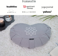 Thumbnail for Mindful & Modern Large Meditation Cushion | Zafu Yoga Bolster Meditation Floor Pillow Seat | Buckwheat Hull Filled Crescent Shaped Cushion with Removable Washable Cover + Carry Handle