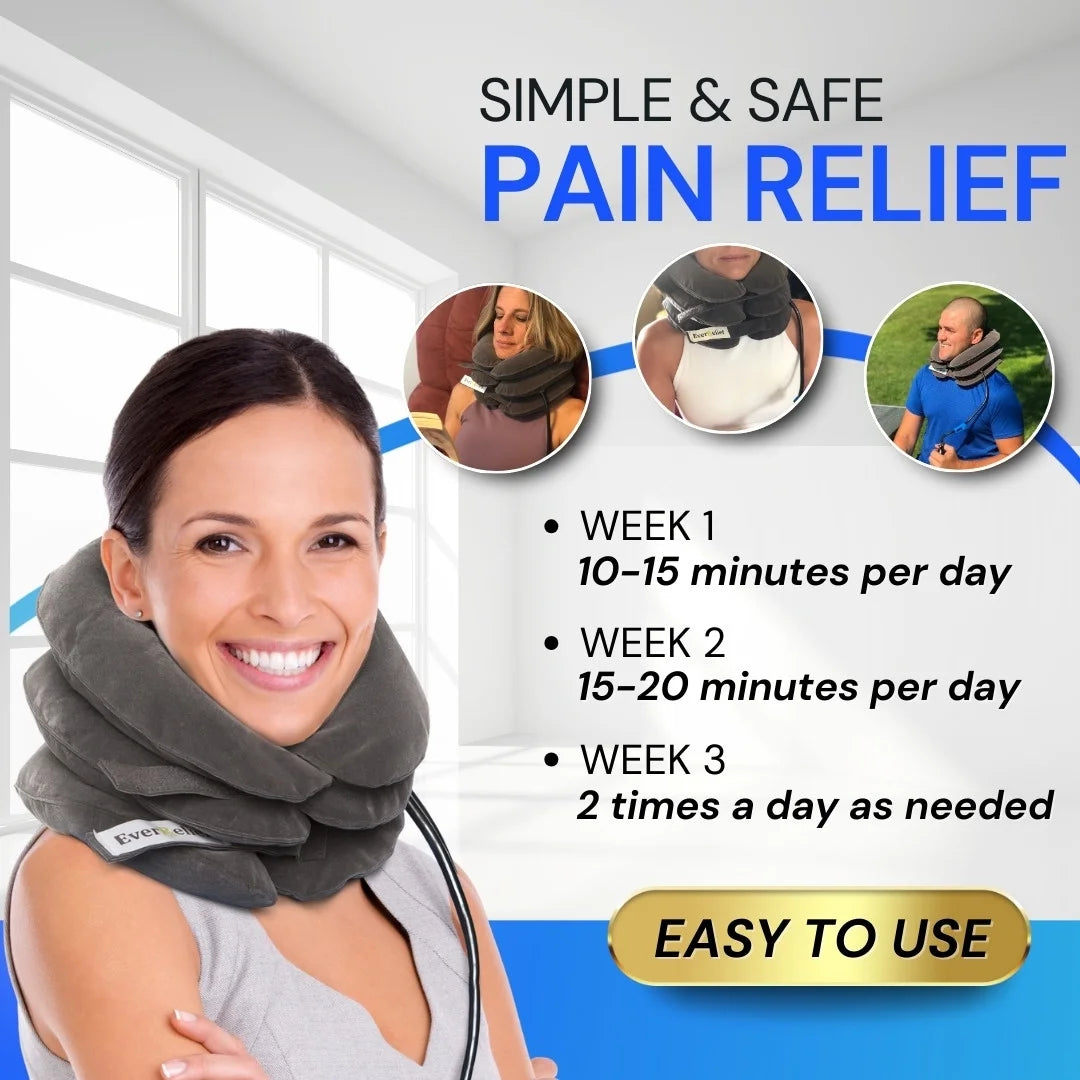 Cervical Neck Traction Device - Inflatable Pillow for Alignment, Posture, Mobility (Gray)