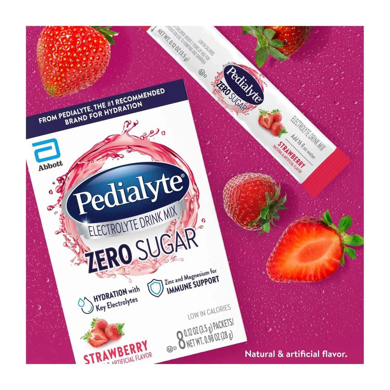 Electrolyte Drink Mix with Zero Sugar, Strawberry, 8 Powder Packets