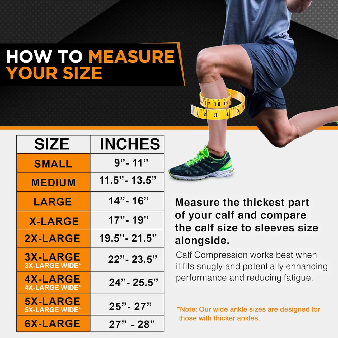 Compression Calf Sleeve for Men & Women – 20-30Mmhg Graduated Support for Running, Shin Splints, Calf Strain – Knee High, Small to 6XL plus Size