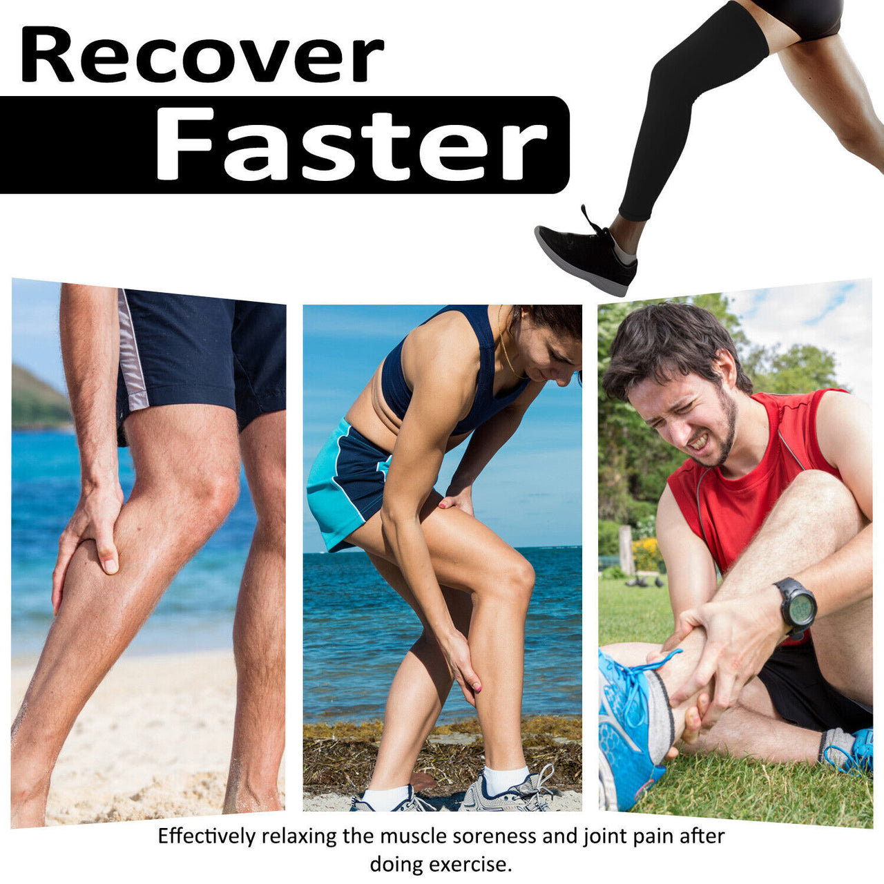 Leg Brace Knee Thigh High Compression Sleeve Socks Stockings Support Pain Relief