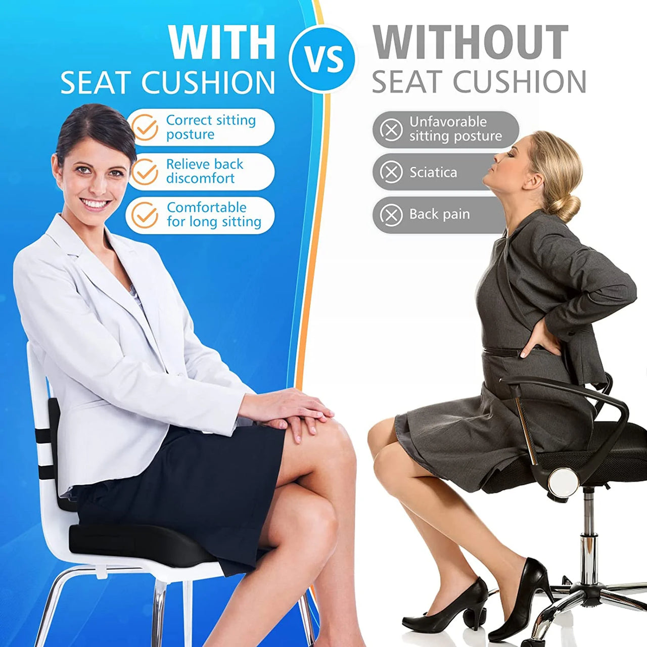 Seat Cushion and Lumbar Support Pillow for Office Chair, Memory Foam Car Seat Cushions Back Support Pillows, Help Relieve Pain of Back, Lumbar, Tailbone and Sciatic Nerve (Black)