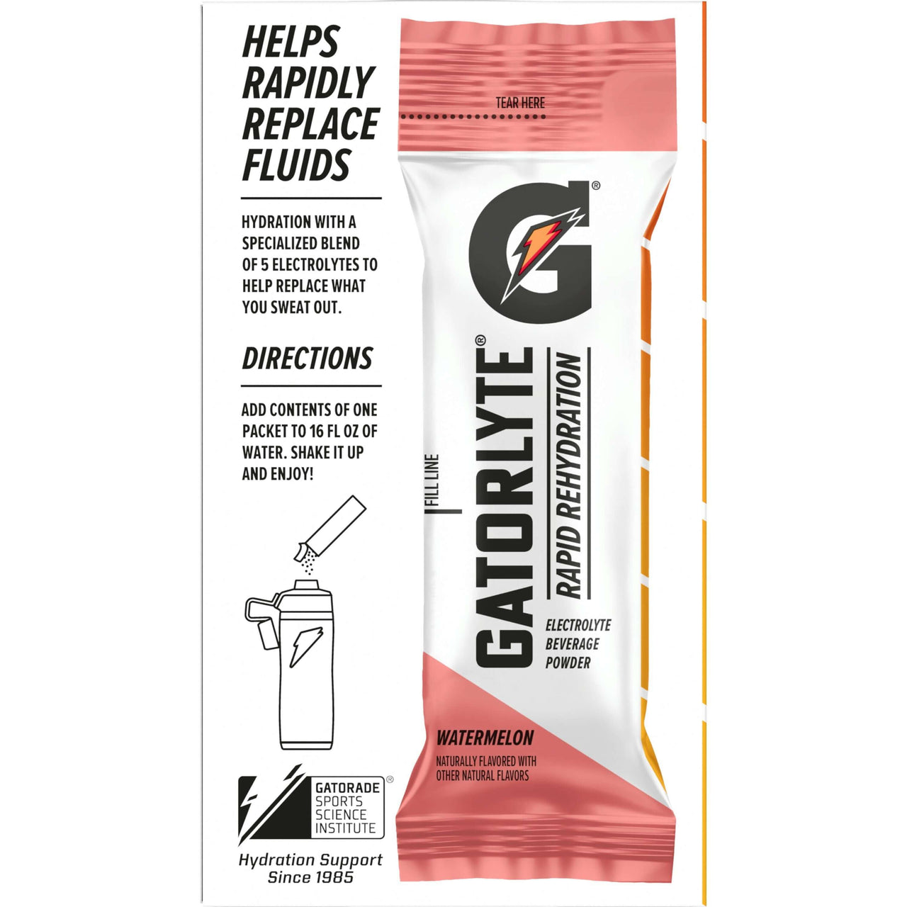 Gatorlyte Rapid Rehydration Watermelon Flavor, Powdered Energy Drink Mix, 0.52 Oz, 6 Count Packets