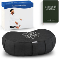 Thumbnail for Mindful & Modern Large Meditation Cushion | Zafu Yoga Bolster Meditation Floor Pillow Seat | Buckwheat Hull Filled Crescent Shaped Cushion with Removable Washable Cover + Carry Handle