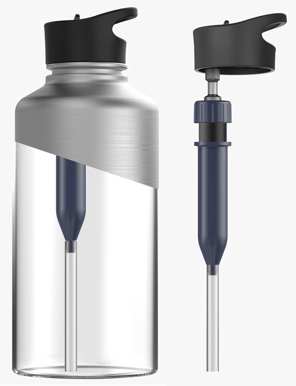 Half Gallon 64Oz Water Bottle with Straw Lid Filter System + Carrying Strap Bag