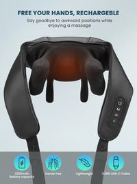 Thumbnail for Black Shiatsu Neck Back Kneading Massage, Deep Tissue Relief, Portable and Lightweight