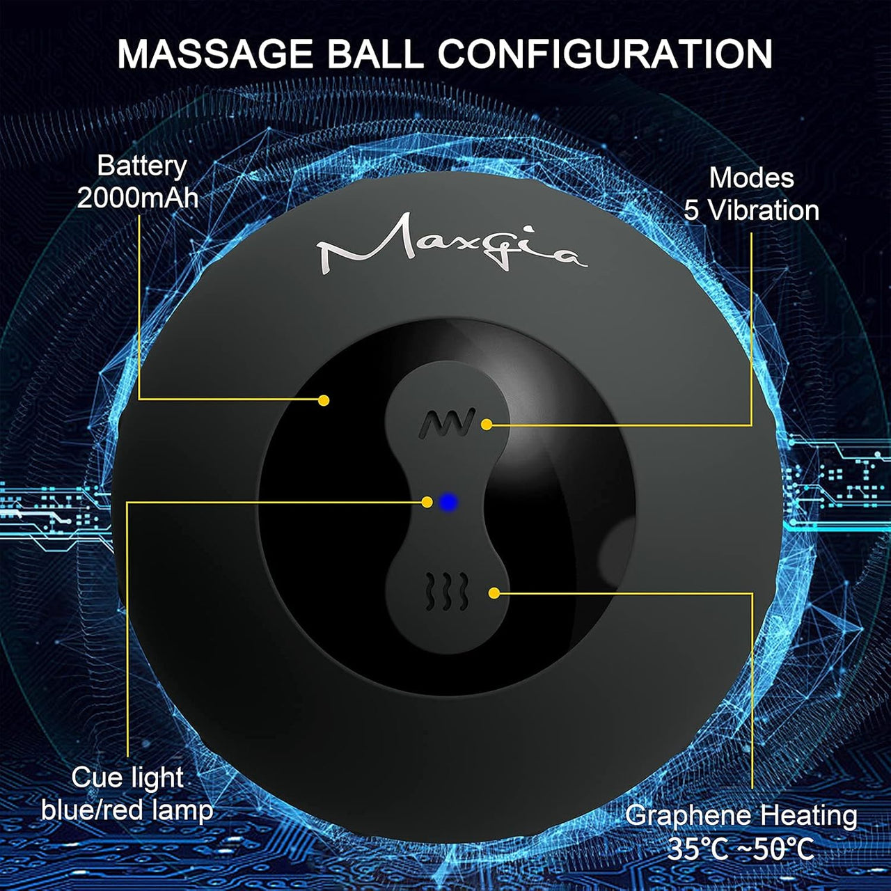 Heating Vibrating Peanut Massage Ball - 5 Intensity Levels & 1 Heat Mode - Foam Roller Double Lacrosse Ball - Deep Tissue Trigger Point Therapy - Firm, Handheld, Rechargeable (Gray)