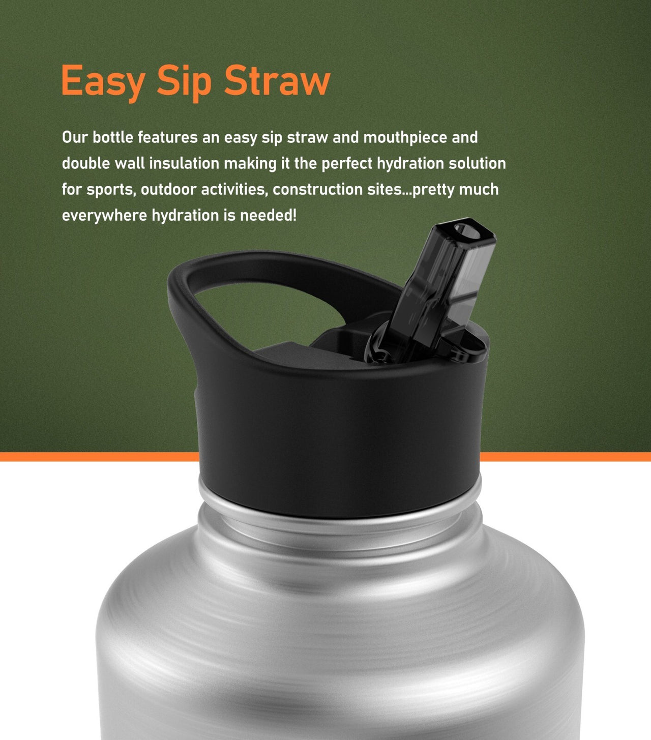 Half Gallon 64Oz Water Bottle with Straw Lid Filter System + Carrying Strap Bag