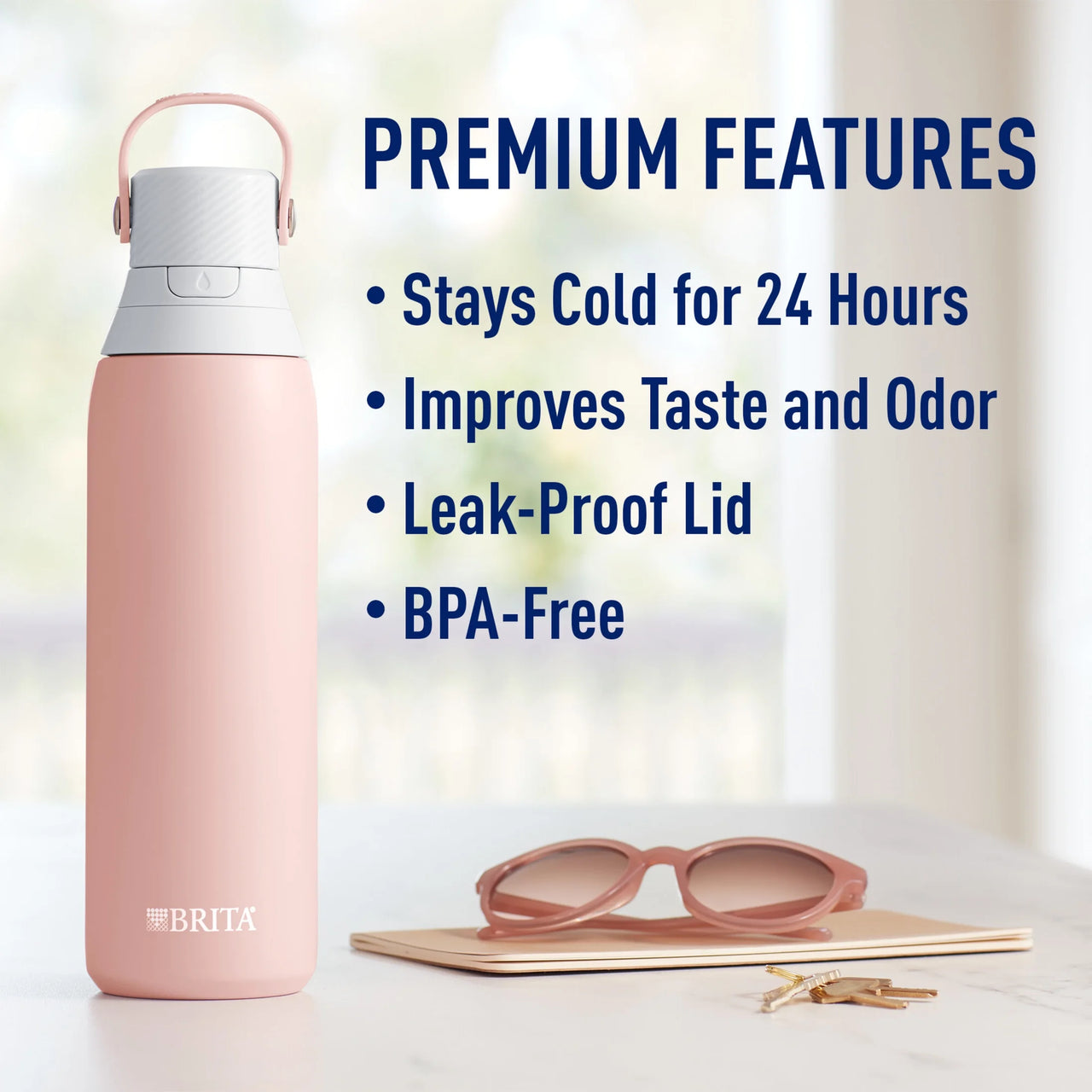 20 Oz Rose Premium Stainless Steel Leak Proof Filtered Insulated Water Bottle with Straw