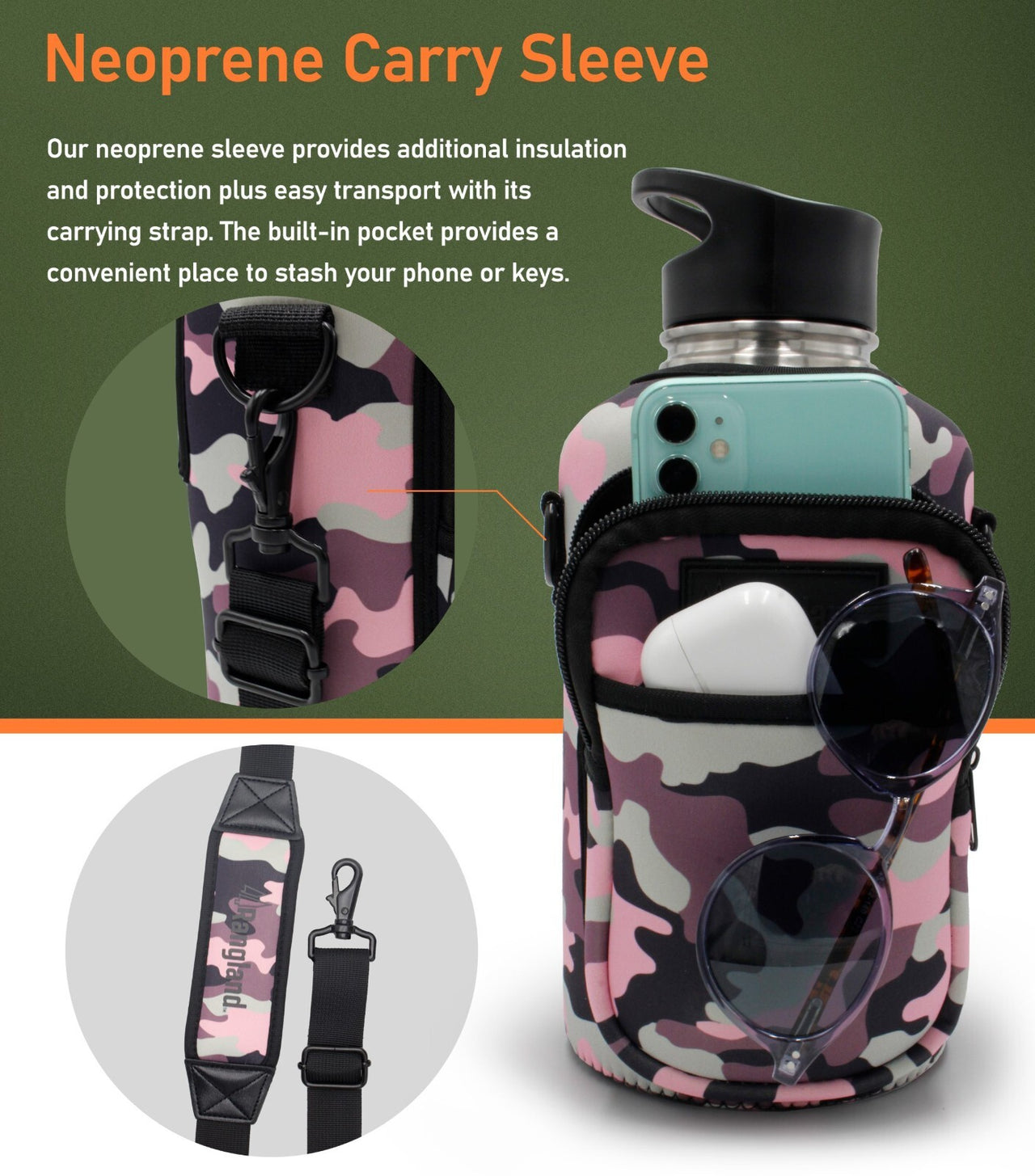 Half Gallon 64Oz Water Bottle with Straw Lid Filter System + Carrying Strap Bag