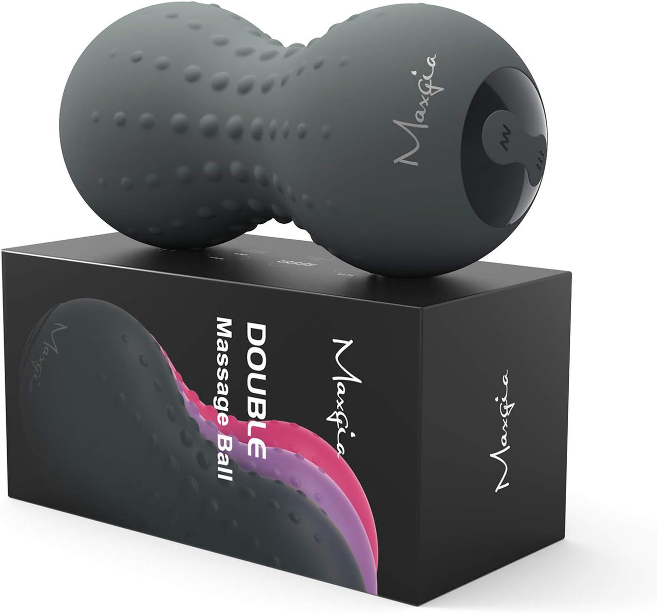 Heating Vibrating Peanut Massage Ball - 5 Intensity Levels & 1 Heat Mode - Foam Roller Double Lacrosse Ball - Deep Tissue Trigger Point Therapy - Firm, Handheld, Rechargeable (Gray)