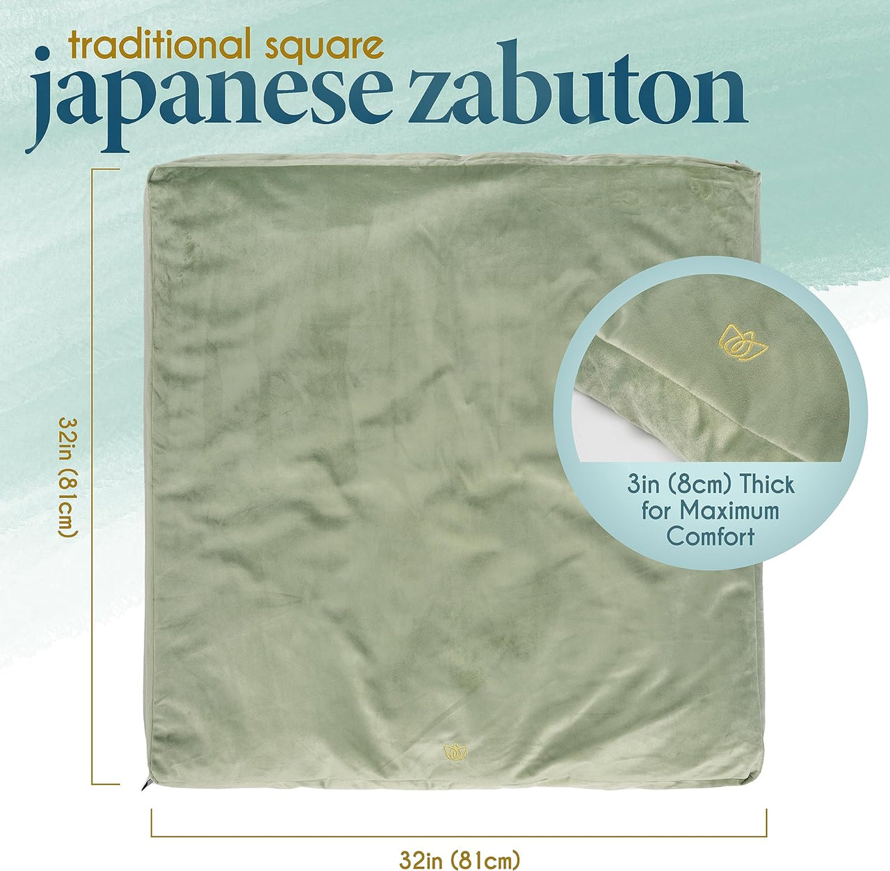 Meditation Mat Zabuton, Velvet Floor Cushions for Sitting, Meditation Cushions and Pillows with 100% Cotton Insert, Yoga Cushion for Women and Men