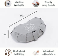 Thumbnail for Mindful & Modern Large Meditation Cushion | Zafu Yoga Bolster Meditation Floor Pillow Seat | Buckwheat Hull Filled Crescent Shaped Cushion with Removable Washable Cover + Carry Handle