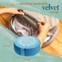 Thumbnail for Meditation Cushion - Comfortable Floor Pillow - Traditional Tibetan Meditation Pillow with Beautiful Velvet Cover - Large Floor Cushion Seating for Adults - Premium Yoga Buckwheat Bolster