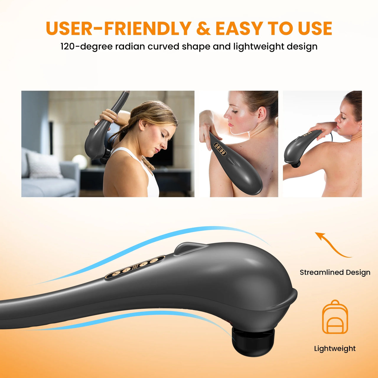 Rechargeable Handheld Massager, Corded Deep Tissue Shiatsu Massager for Neck, Back, Shoulders, Legs, Relieve Fatigue