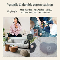 Thumbnail for Mindful & Modern Large Meditation Cushion | Zafu Yoga Bolster Meditation Floor Pillow Seat | Buckwheat Hull Filled Crescent Shaped Cushion with Removable Washable Cover + Carry Handle